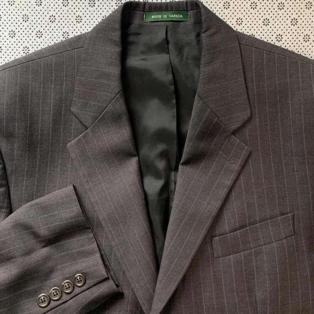 Lauren Ralph Lauren Cooper 40R Charcoal Pinstripe 100% Wool Suit Jacket